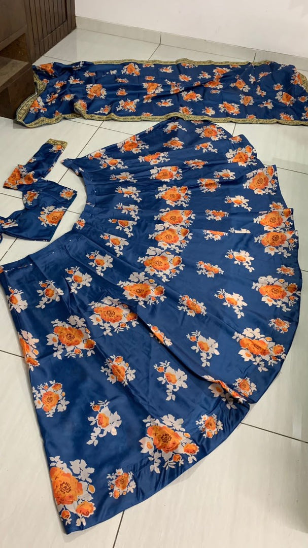 Blue tapeta silk flower printed lehenga choli