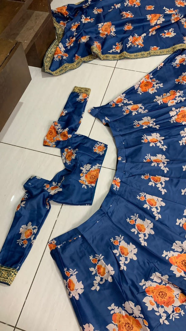 Blue tapeta silk flower printed lehenga choli