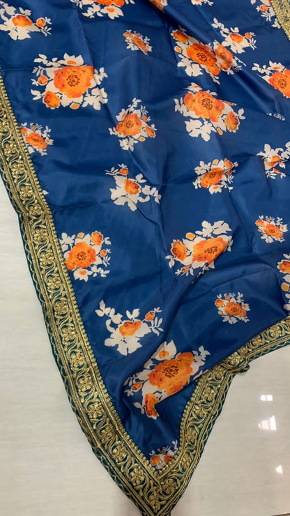 Blue tapeta silk flower printed lehenga choli