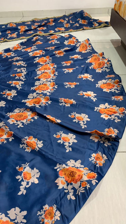 Blue tapeta silk flower printed lehenga choli