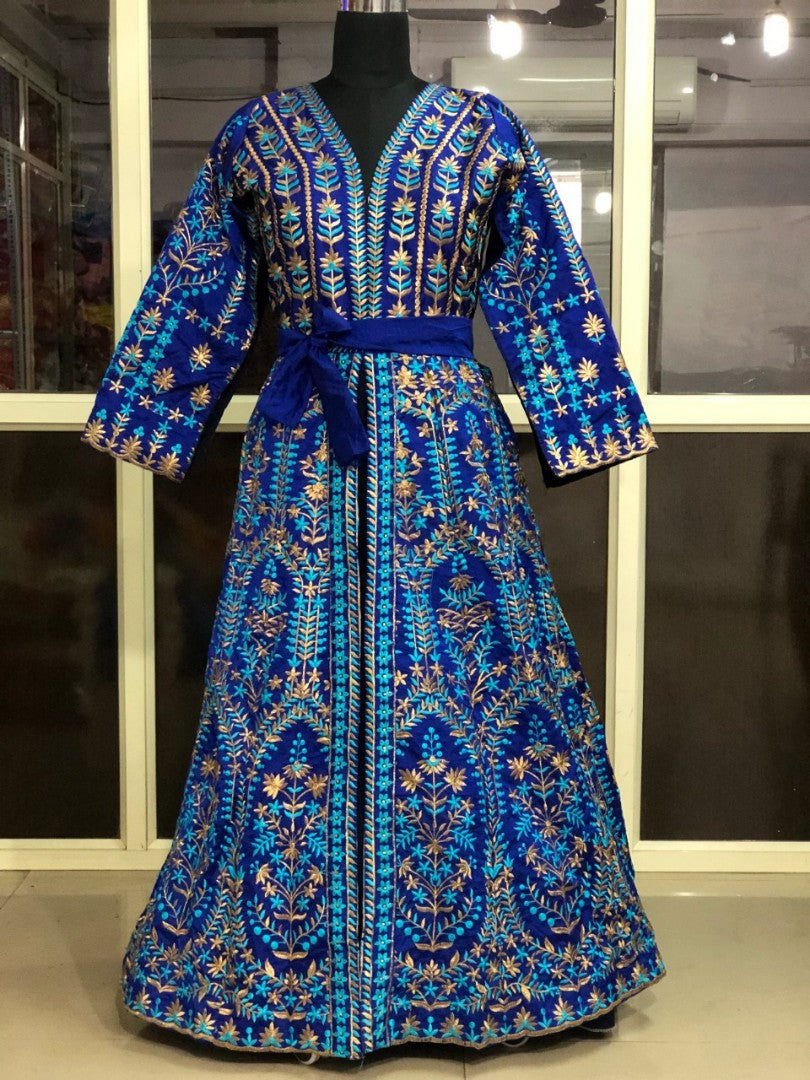 Blue tapeta silk heavy embroidered gown