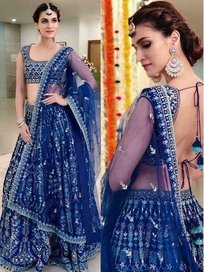 Blue tapeta silk heavy embroidered wedding lehenga