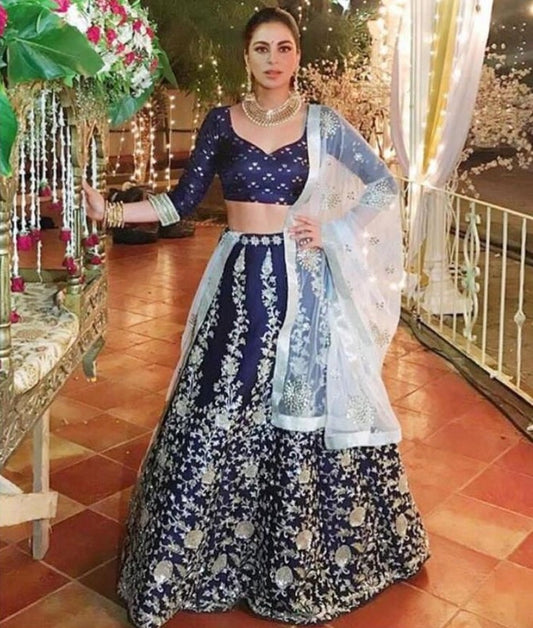 blue tapeta silk heavy embroidered wedding lehenga