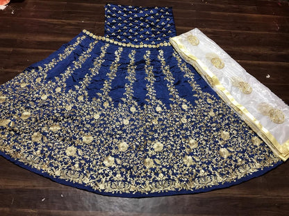 blue tapeta silk heavy embroidered wedding lehenga