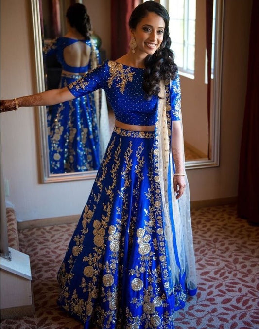blue tapeta silk heavy embroidered wedding lehenga choli