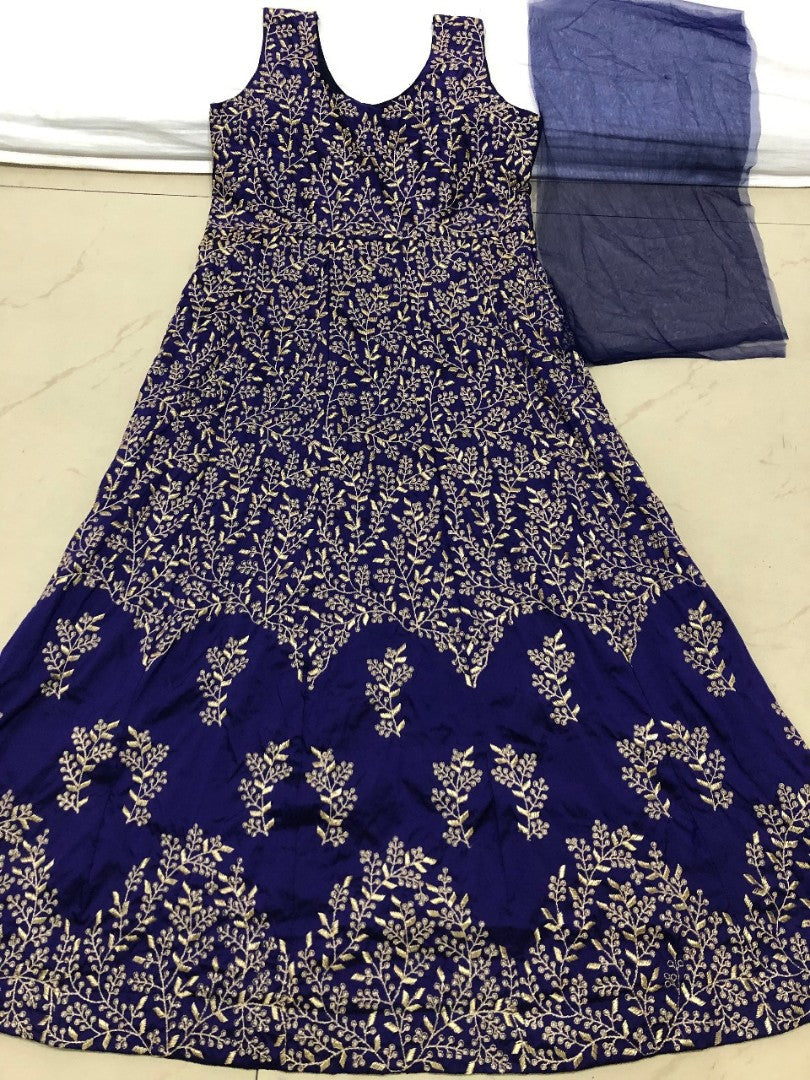 blue tapeta silk heavy embroidered wedding wear gown