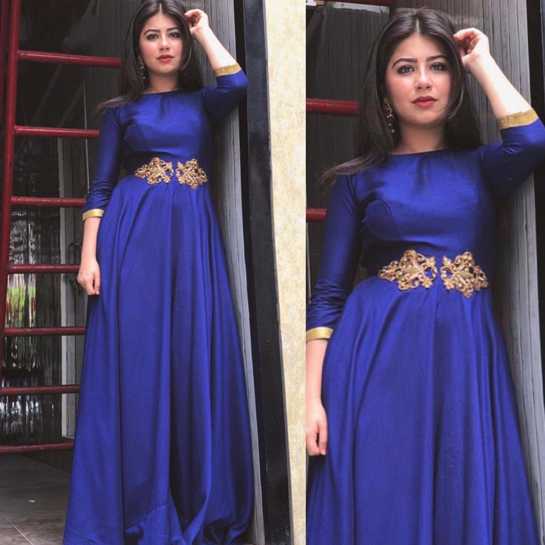Blue tapeta silk partywear gown