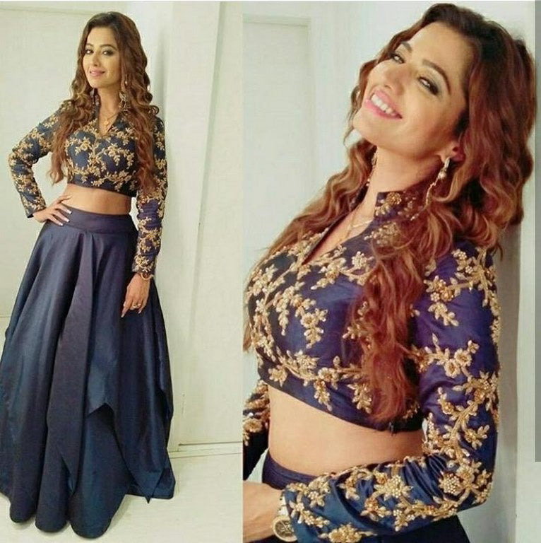 Blue tapeta silk partywear lehenga with fancy blouse
