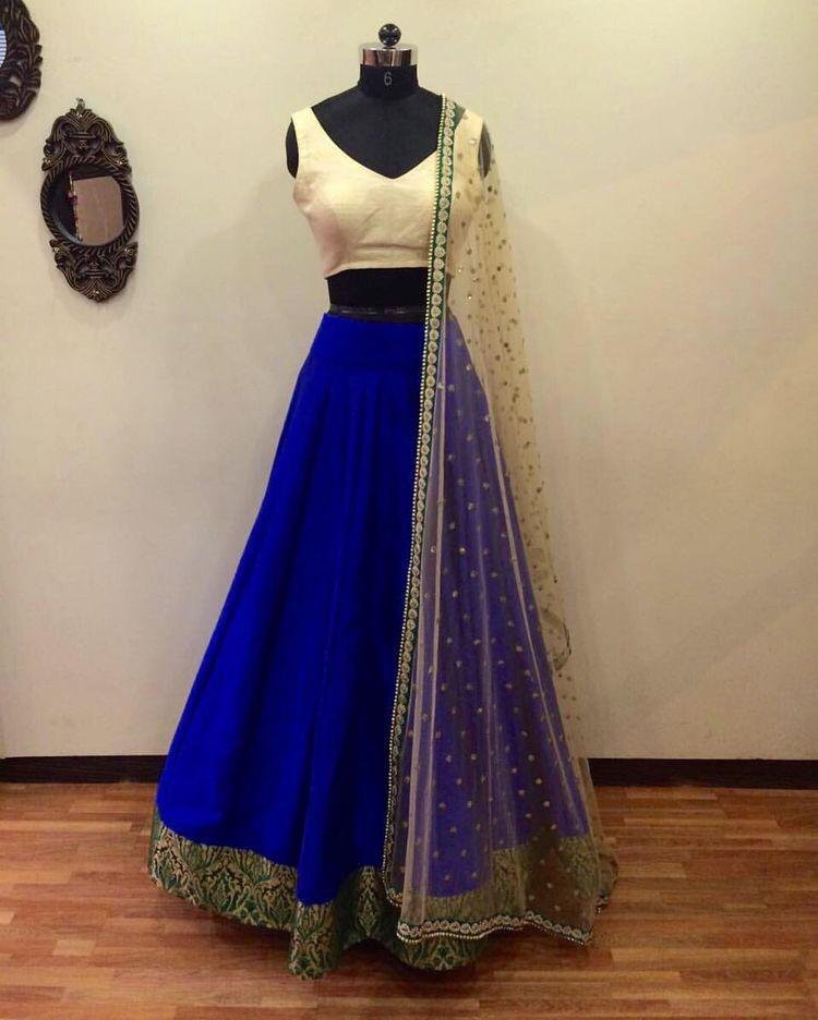 Blue tapeta silk plain partywear lehenga choli