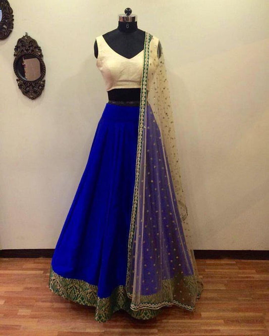 Blue tapeta silk plain partywear lehenga choli
