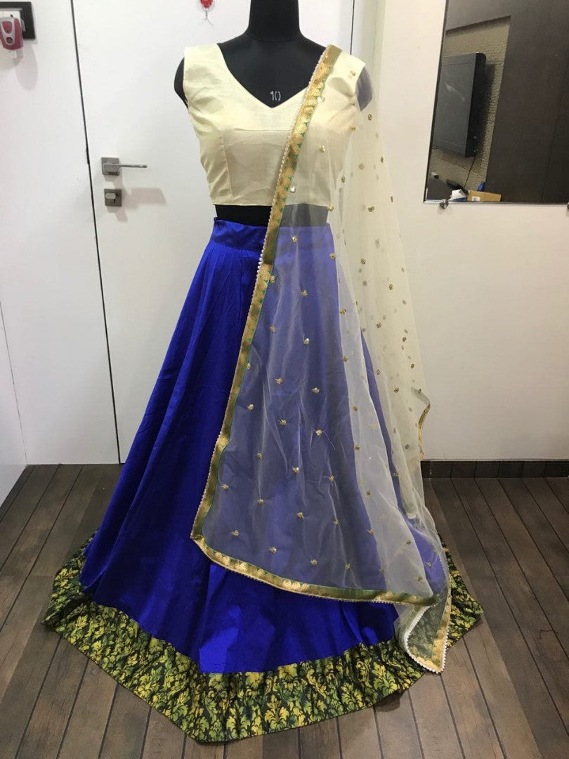 Blue tapeta silk plain partywear lehenga choli