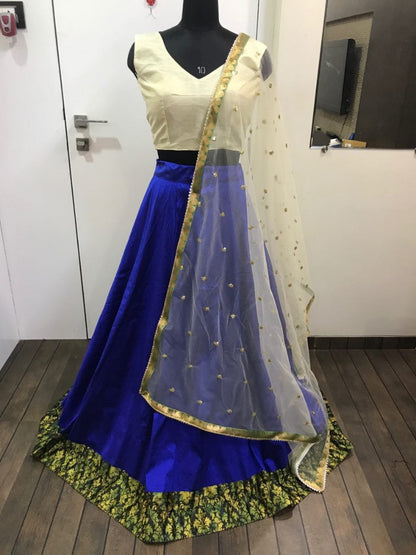 Blue tapeta silk plain partywear lehenga choli