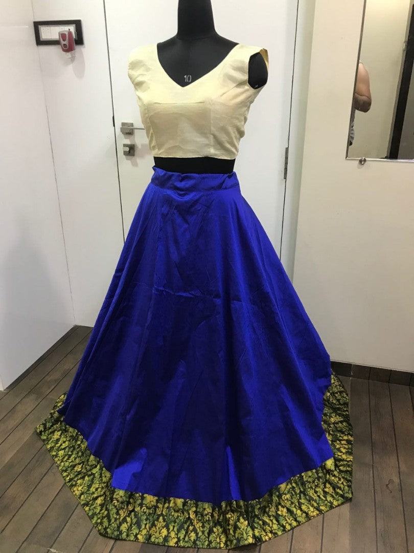 Blue tapeta silk plain partywear lehenga choli