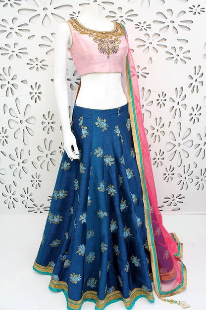 Blue thai silk embroidered festival wear lehenga choli