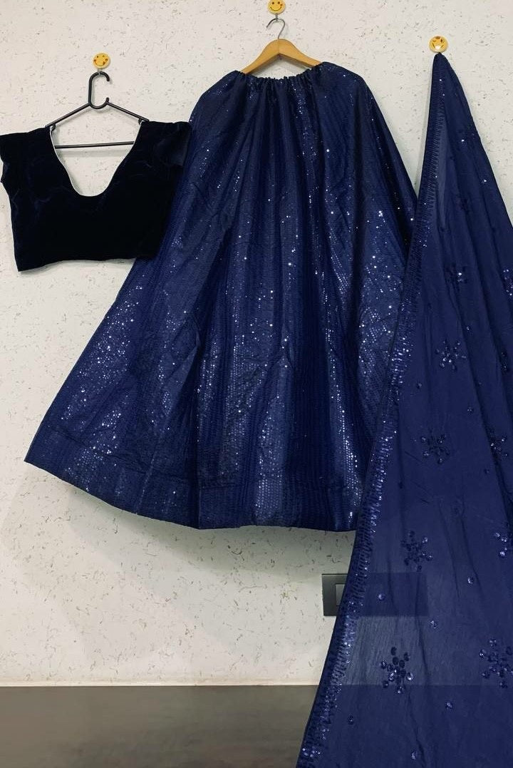 Blue two tone silk heavy sequence work shining wedding lehenga choli