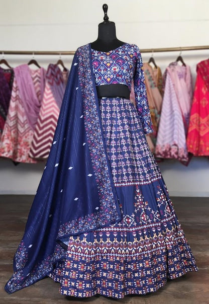 Blue vaishali silk digital printed lehenga choli