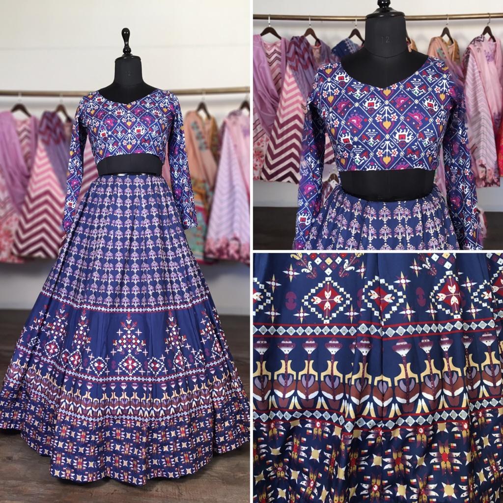 Blue vaishali silk digital printed lehenga choli