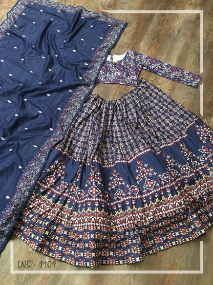 Blue vaishali silk digital printed lehenga choli