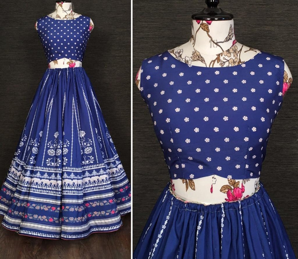 Blue vaishali silk digital printed party wear lehenga choli