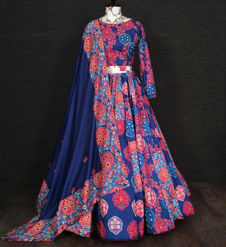 Blue vaishali silk digital printed traditional lehenga choli