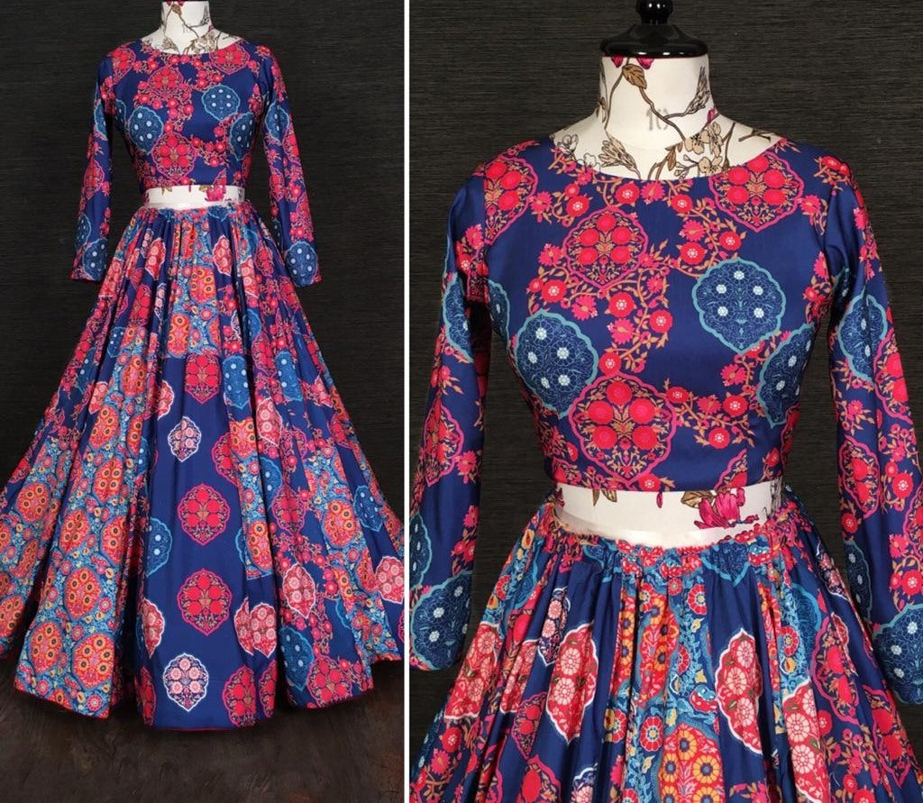 Blue vaishali silk digital printed traditional lehenga choli