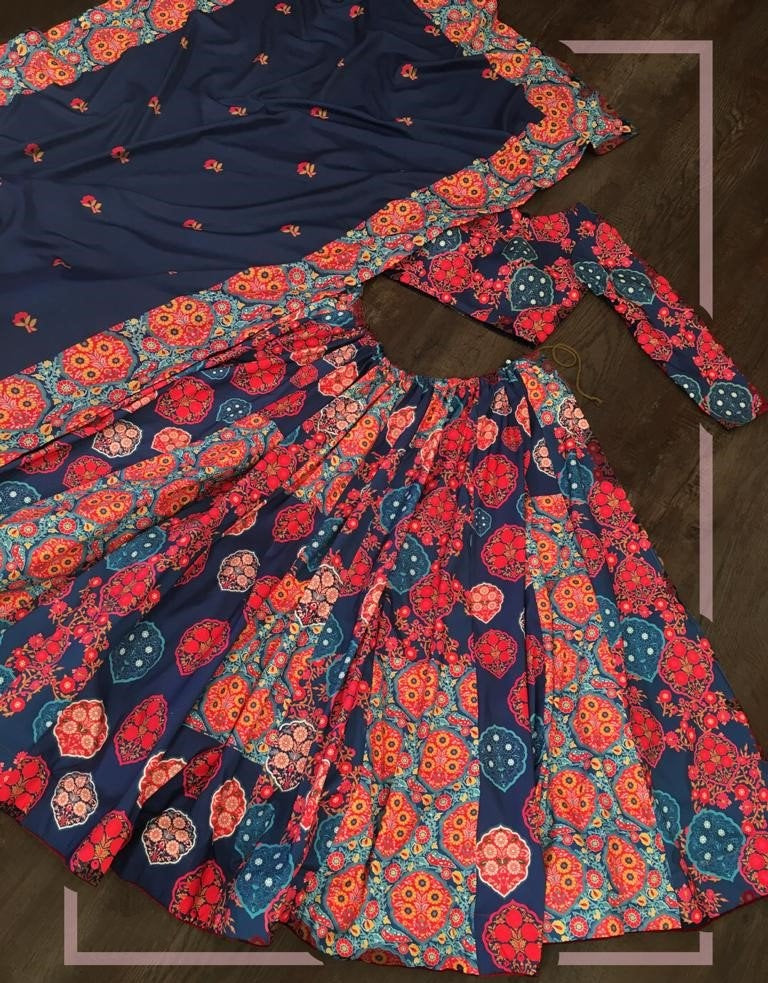 Blue vaishali silk digital printed traditional lehenga choli