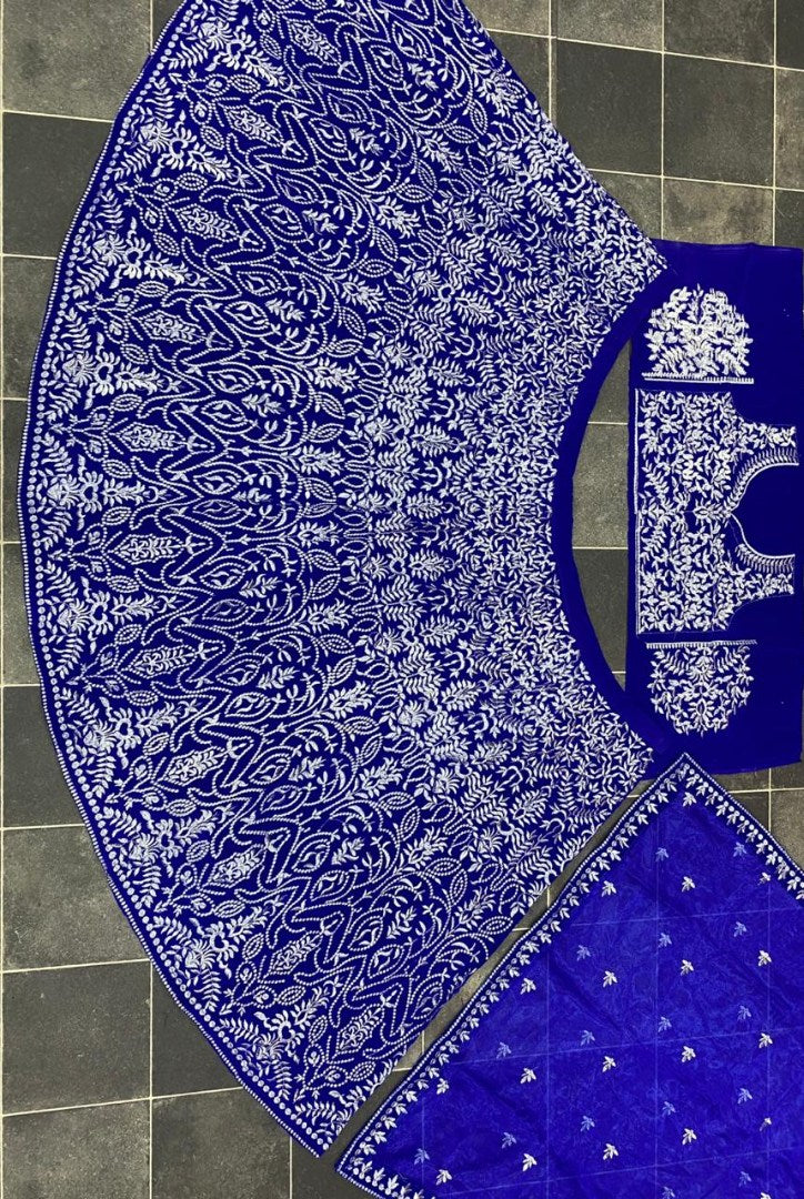 Blue velvet heavy emboridered wedding lehenga choli