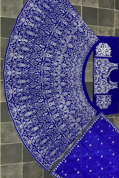 Blue velvet heavy emboridered wedding lehenga choli