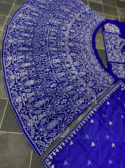Blue velvet heavy emboridered wedding lehenga choli