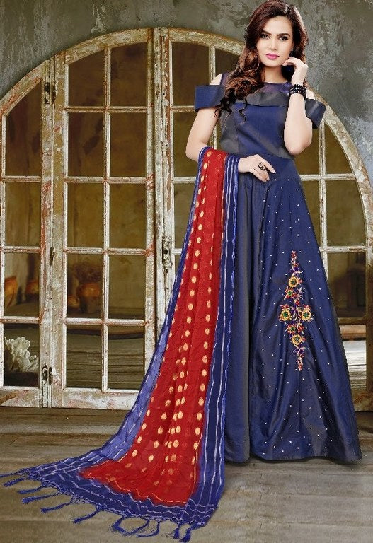 blue velvet silk with khatli work partywear salwar suit