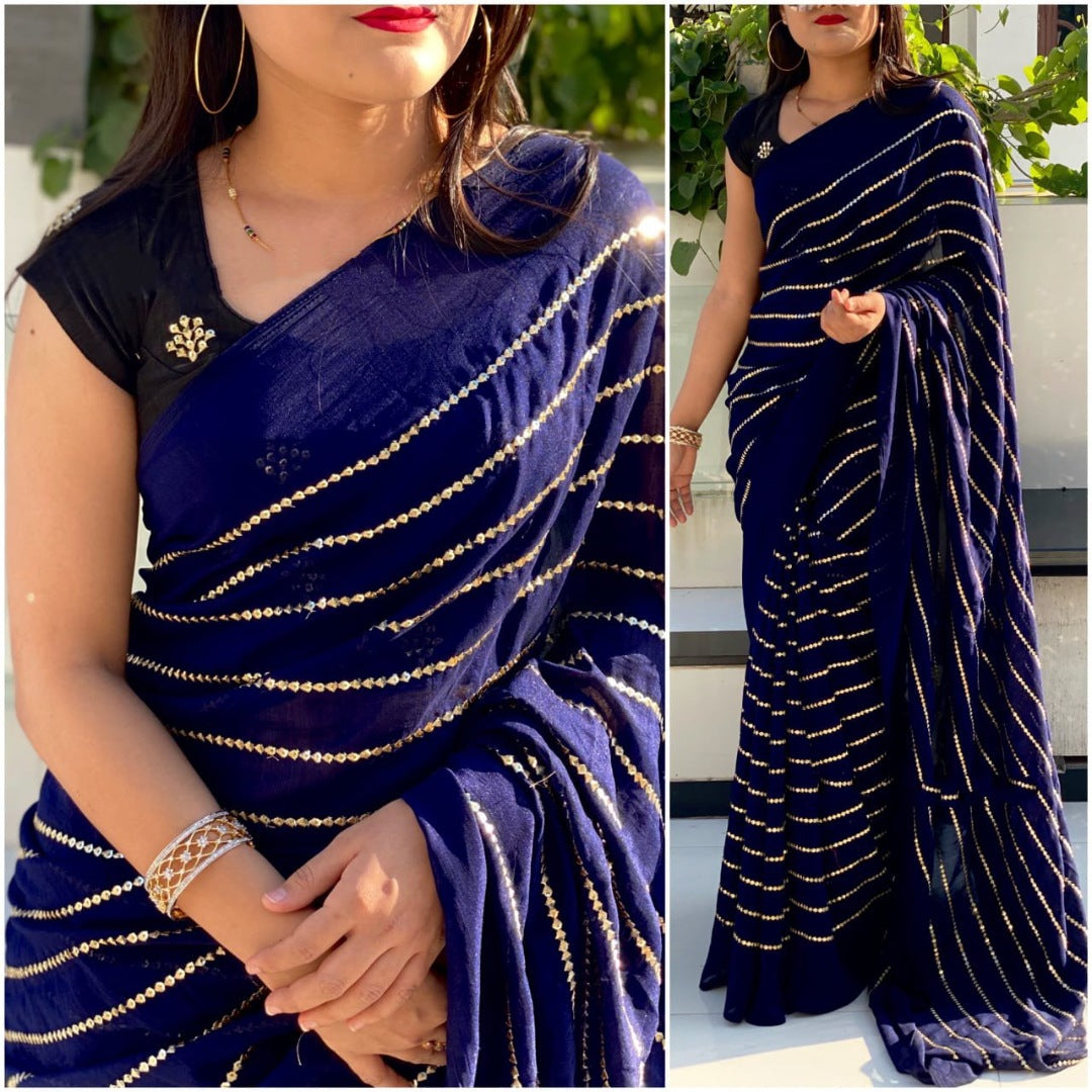 Blue vichitra silk sequence work partywear saree