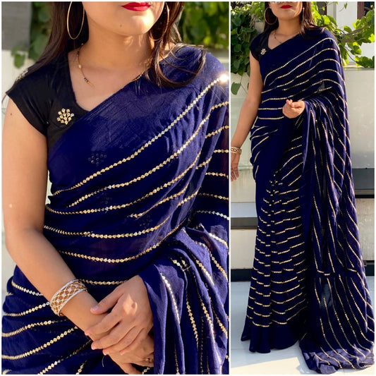 Blue vichitra silk sequence work partywear saree
