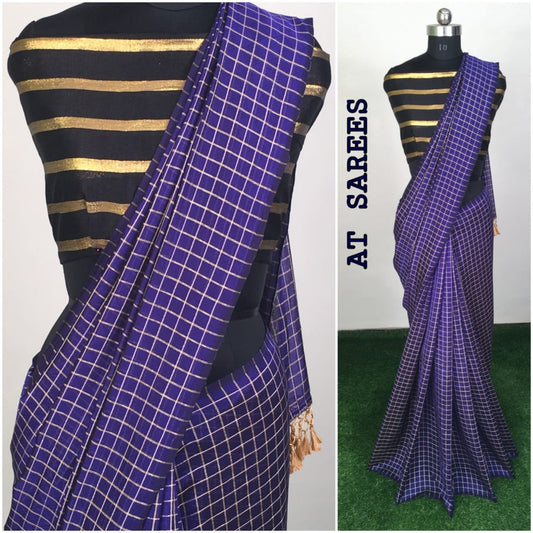 Blue zany silk small chex saree