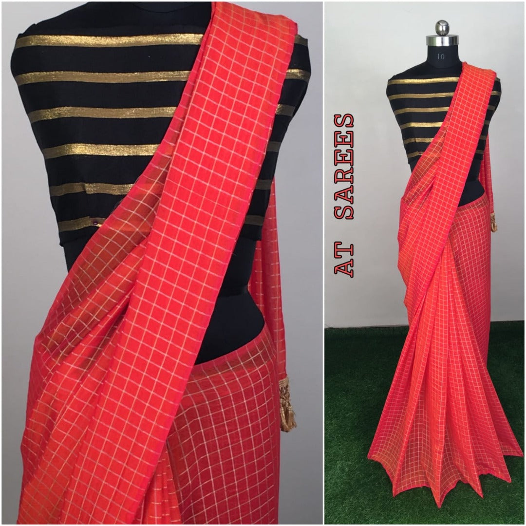 Blue zany silk small chex saree