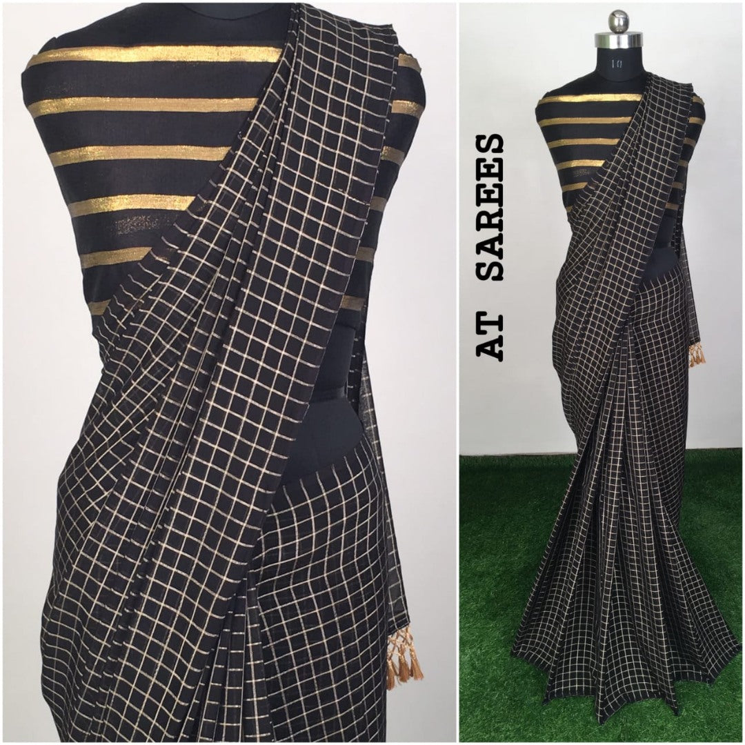 Blue zany silk small chex saree