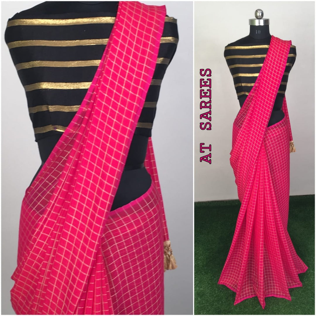 Blue zany silk small chex saree