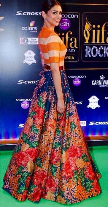 Blue zari satin multicolor flower printed crop top lehenga