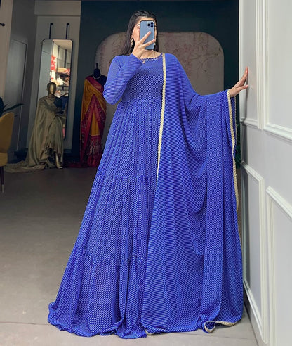 Georgette printed heavy flair long gown