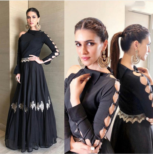 bollywood black embroidered partywear gown