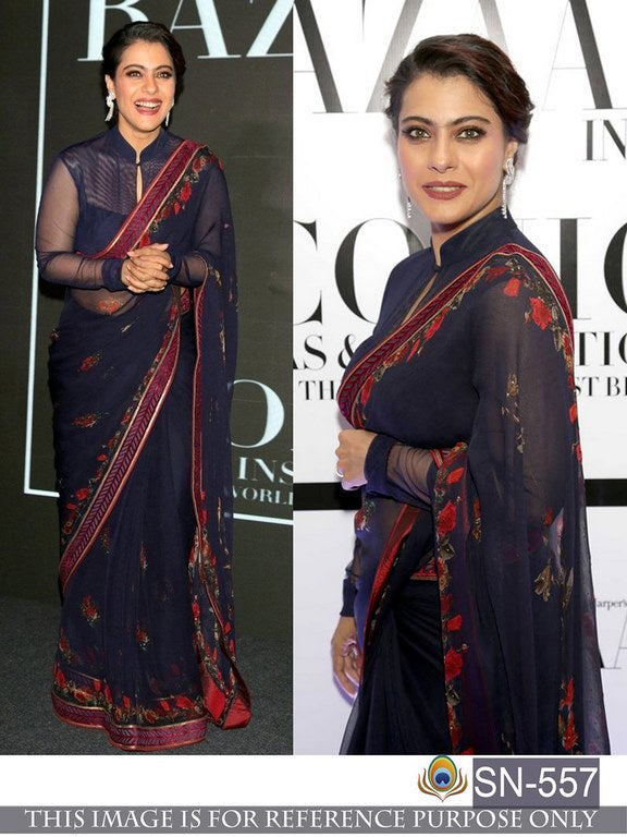 Bollywood blue partywear embroidered saree