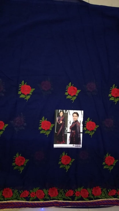 Bollywood blue partywear embroidered saree