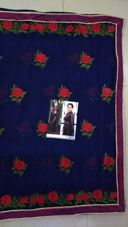 Bollywood blue partywear embroidered saree