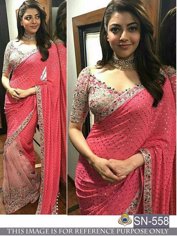Bollywood pink embroidered wedding saree