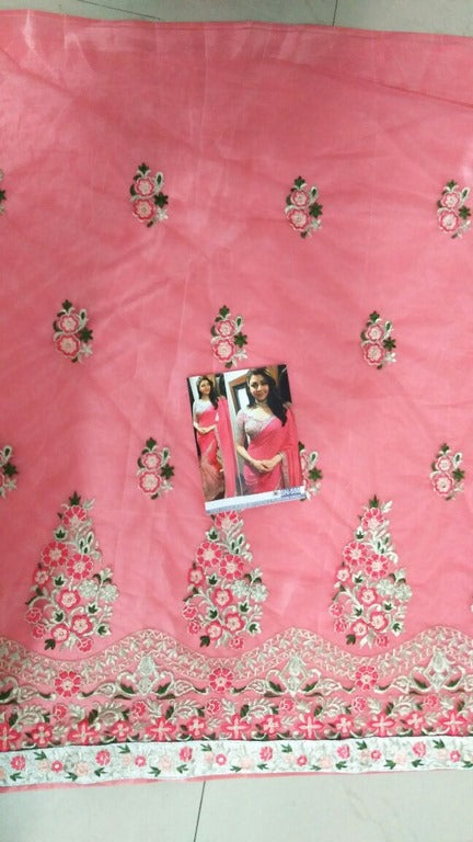 Bollywood pink embroidered wedding saree
