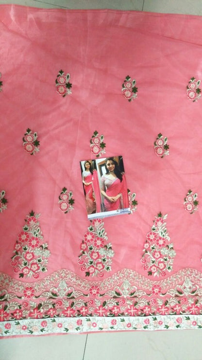 Bollywood pink embroidered wedding saree