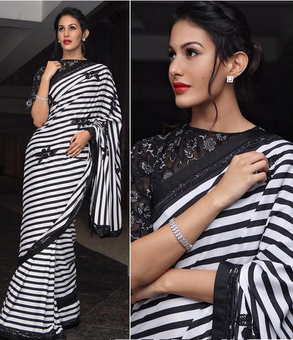 bollywood style black strip georgette casual saree