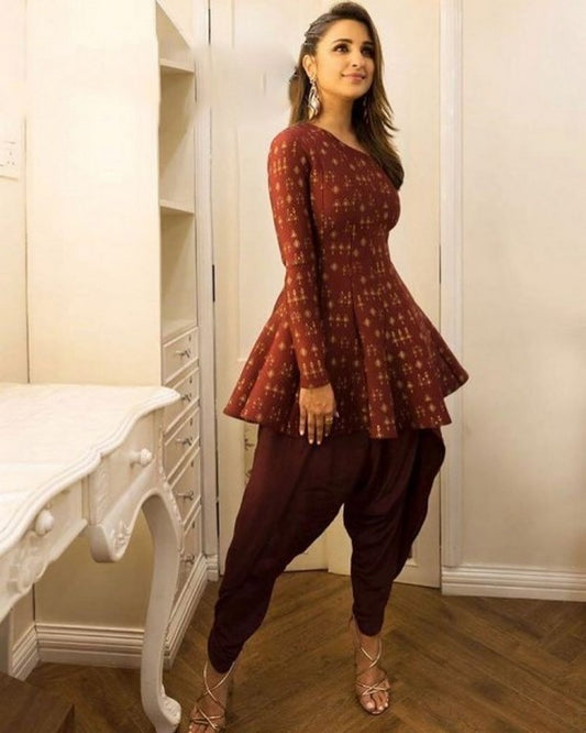 bollywood style brown dhoti suit