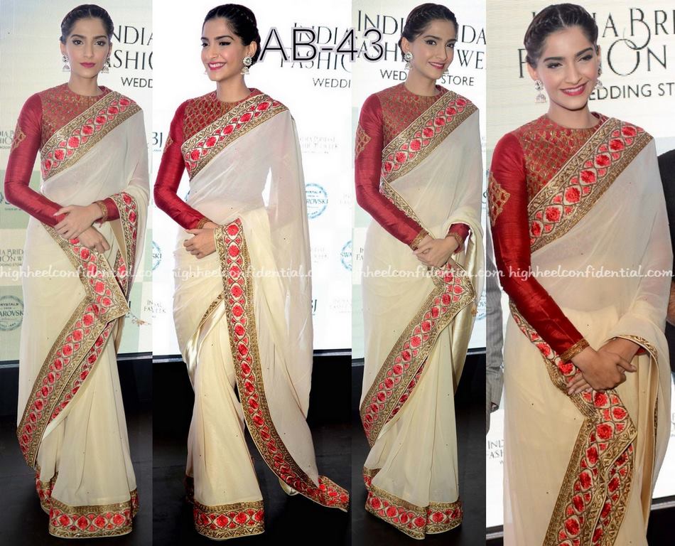 bollywood style cream saee with designered blouse