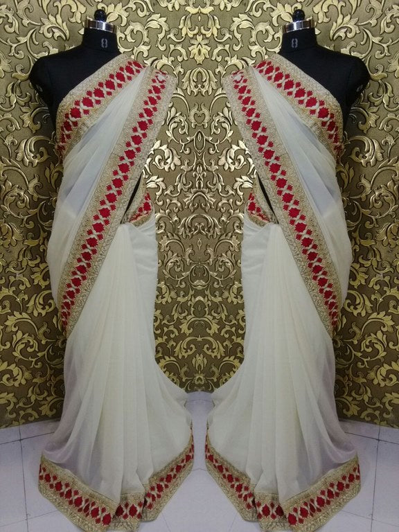 bollywood style cream saee with designered blouse