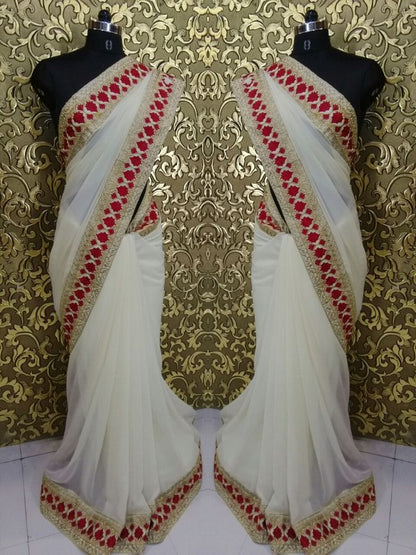 bollywood style cream saee with designered blouse